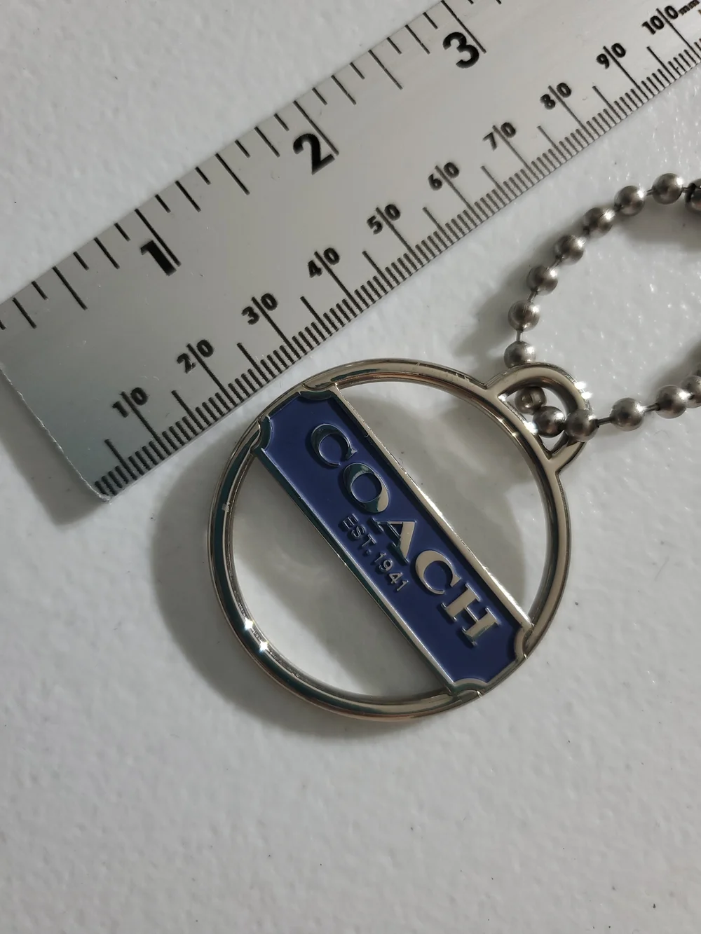 Coach Round Keychain with Blue Accent